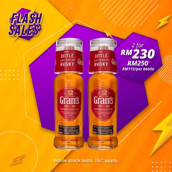 Flash sale - grant’s triple wood blended scotch [free glass] [1000ml] x 2