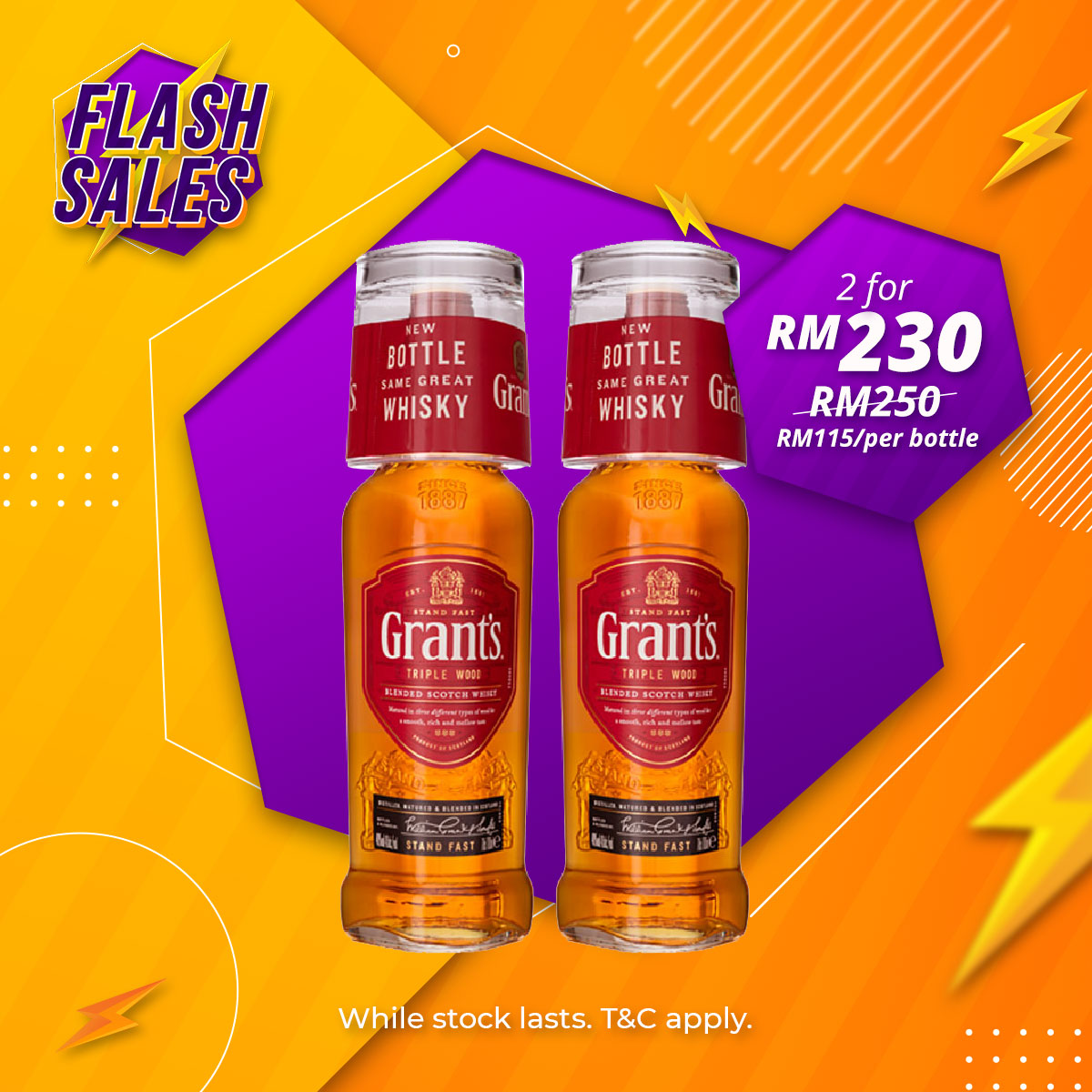 Flash Sale - Grant’s Triple Wood Blended Scotch [Free Glass] [1000ML] x 2