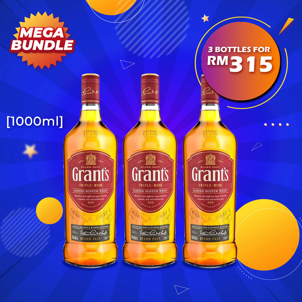Mega Big Bundle - Grant's Triple Wood Blended Scotch [1000ML] x 3