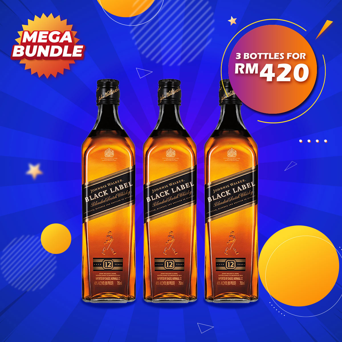 Mega big bundle - johnnie walker black label 12 years blended scotch [750ml] x 3