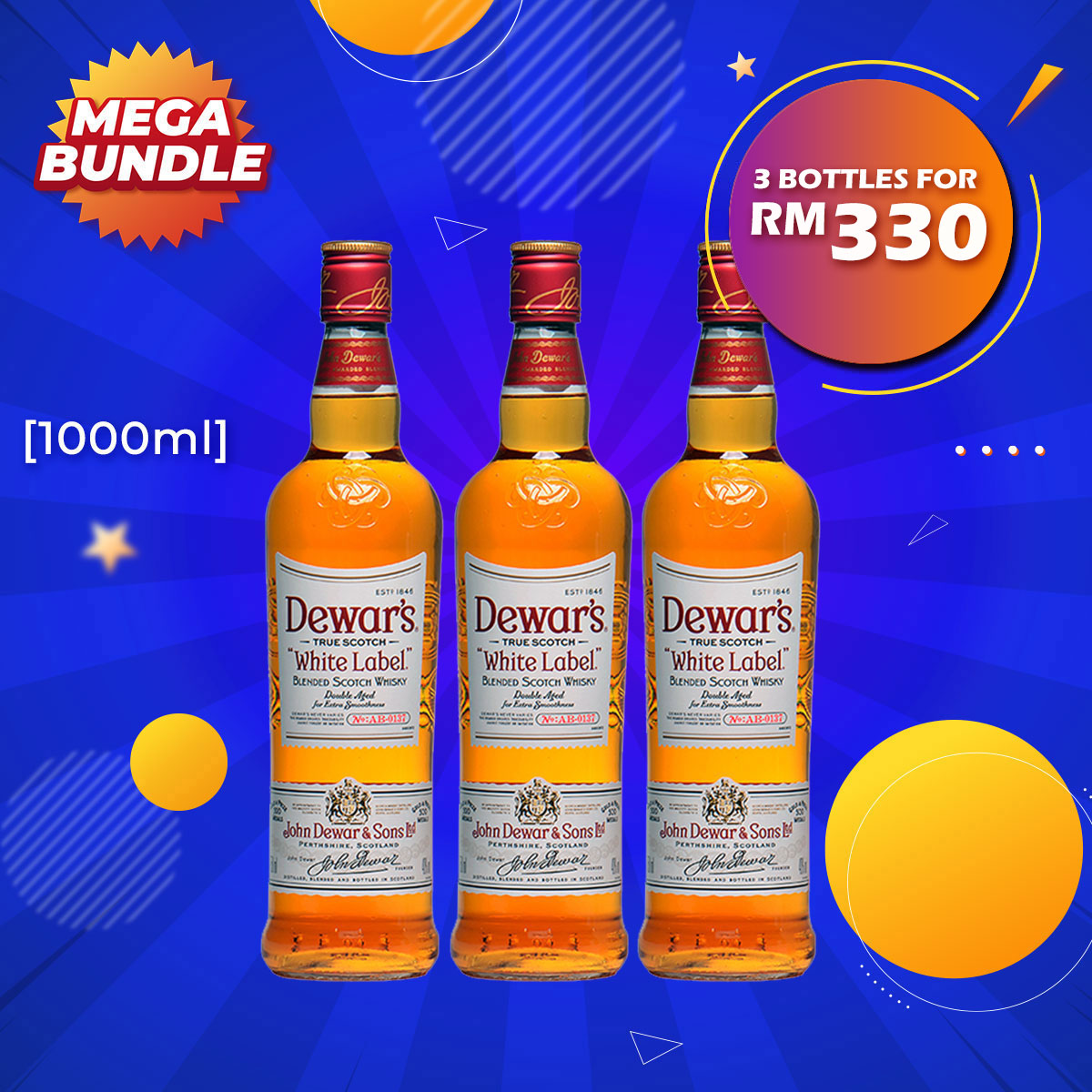 Mega Big Bundle - Dewar's White Label Blended Scotch Whisky [1000ML] x 3