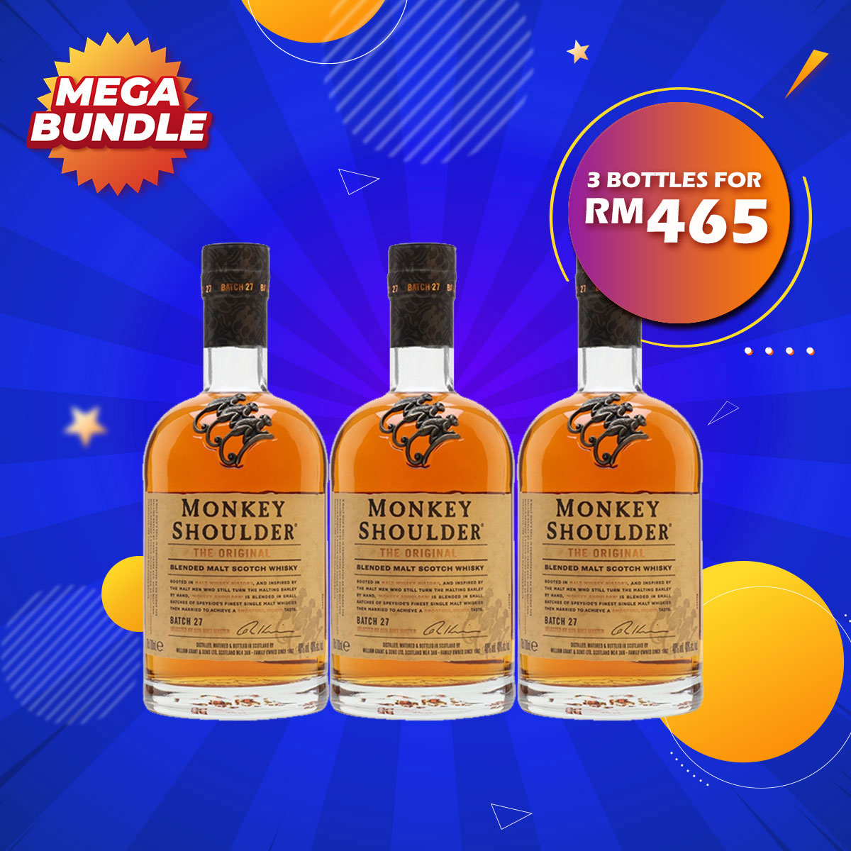 Mega Big Bundle - Monkey Shoulder Speyside Blended Malt Scotch Whisky [700ML] x 3