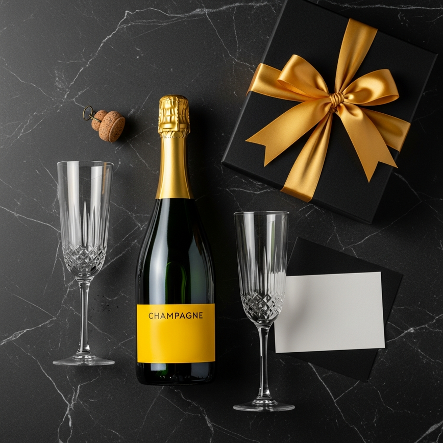 To illustrate the 'exclusive new year 2026 liquor gift bundles malaysia' section, showing a complete, ready-to-gift champagne set that highlights value and convenience.