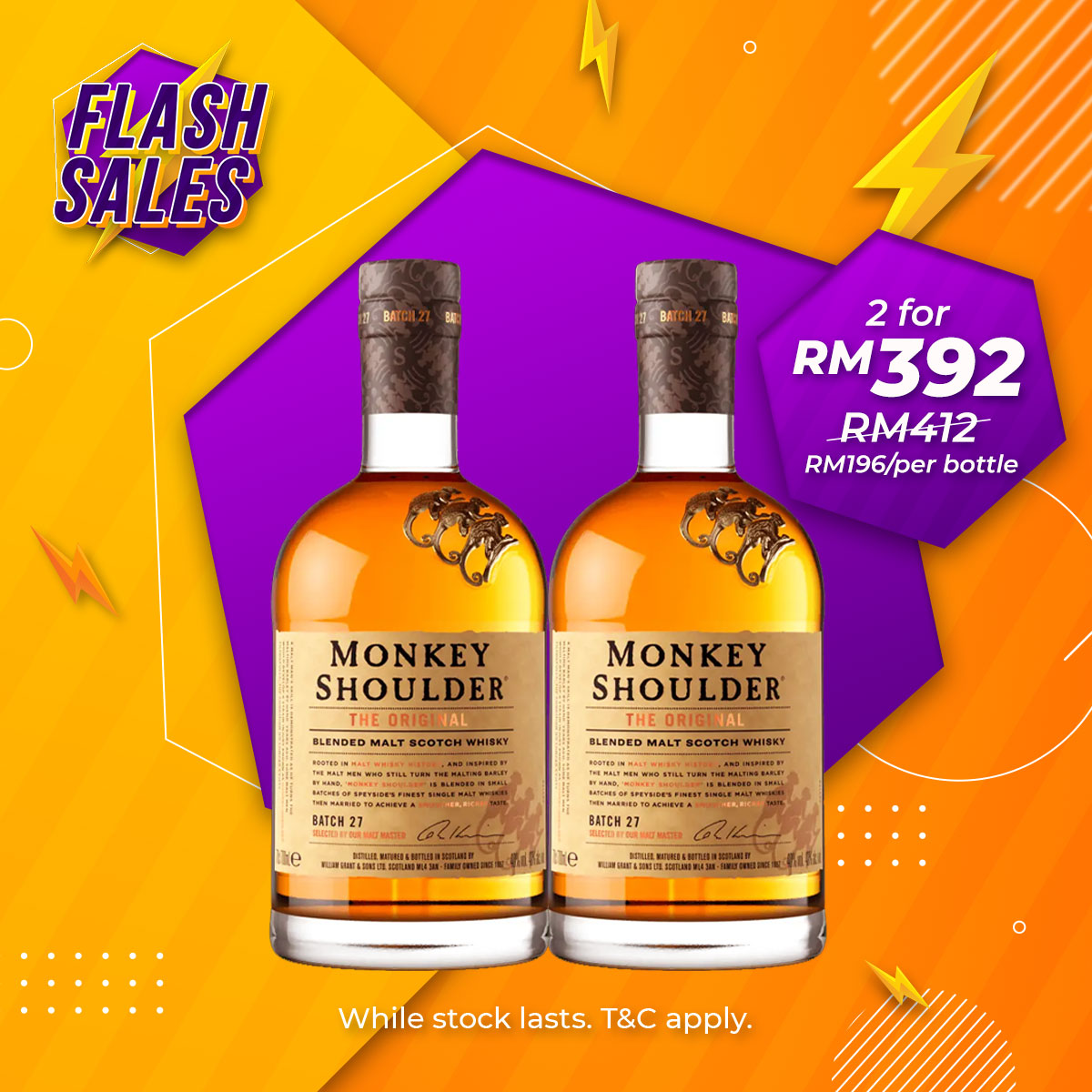Flash Sale - Monkey Shoulder Speyside Blended Malt Scotch Whisky [1000ML] x 2