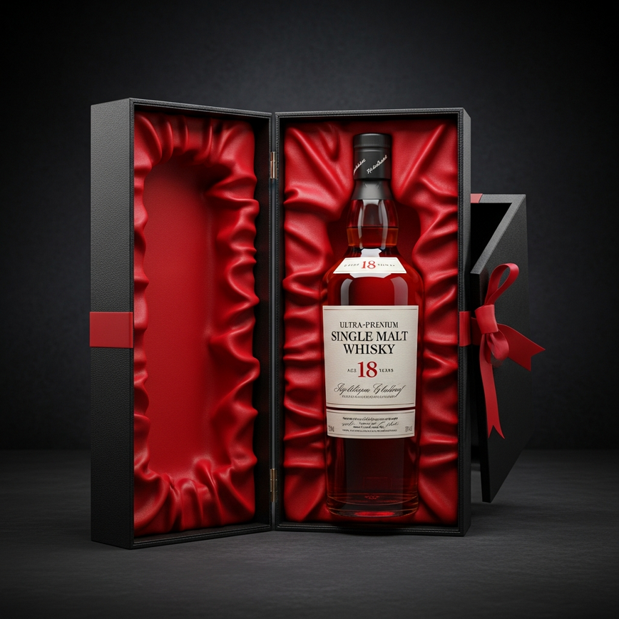 To visually represent the 'premium whisky gift sets' section, highlighting an ultra-premium whisky as a sophisticated and valuable gift choice for chinese new year.
