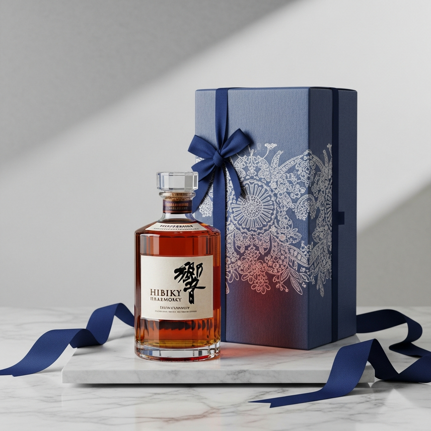 To illustrate the concept of 'premium presentation and gift-worthy packaging' mentioned as a key appeal of japanese whisky for the malaysian market.