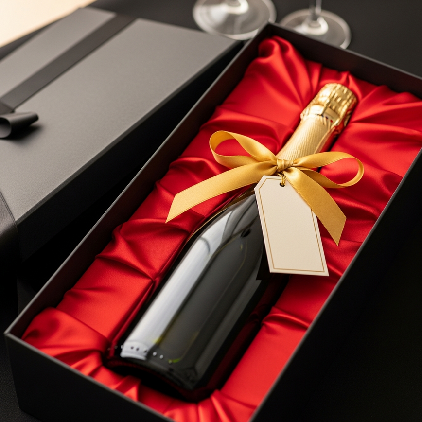 To highlight the concept of champagne as a prestigious and thoughtful gift for chinese new year, focusing on premium packaging and presentation.