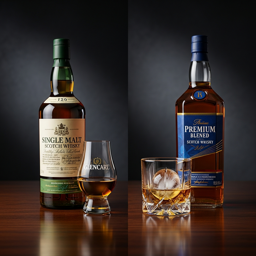 To visually illustrate the comparison between single malt and blended whiskies, as discussed in the price comparison section of the article.