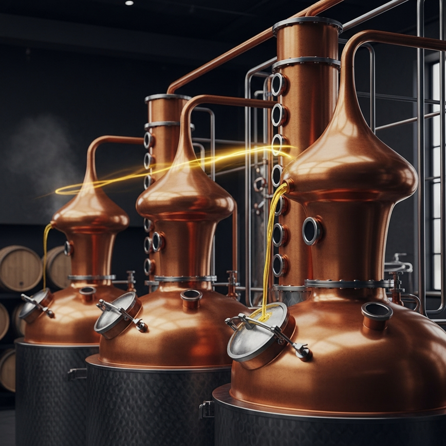 To illustrate the concept of triple distillation, a key factor in creating smooth whisky, as discussed in the 'science & craft' section of the article.