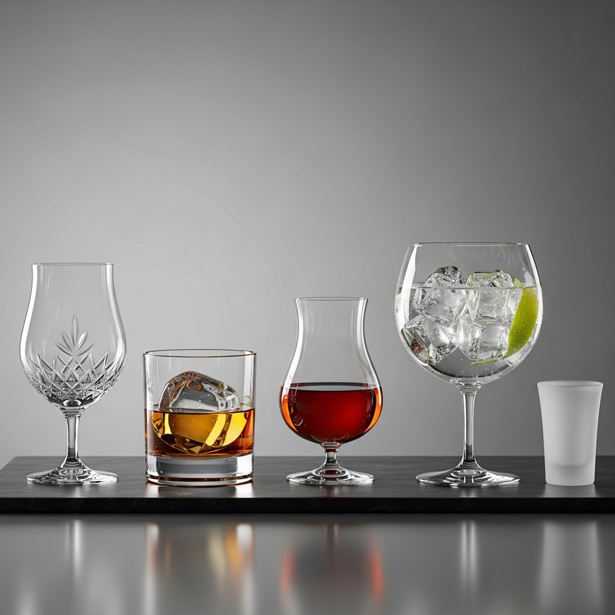 To visually illustrate the different types of essential glassware required for serving various premium spirits as discussed in the article.