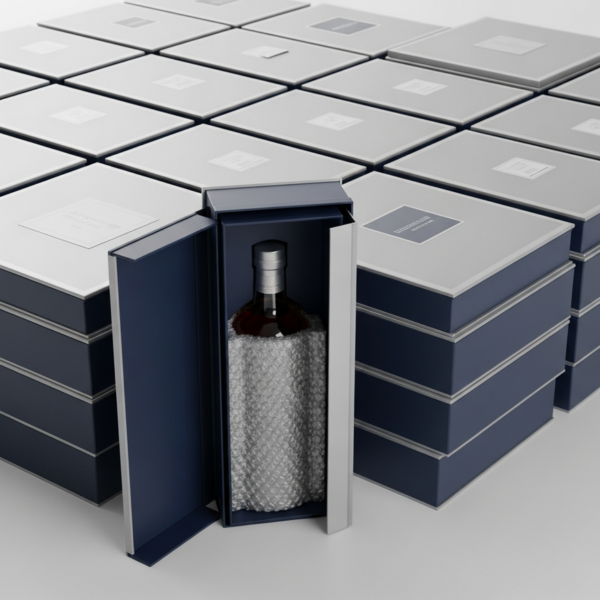 To illustrate the professionalism, quality, and bulk order capabilities of the service, focusing on secure and elegant packaging ready for corporate dispatch.