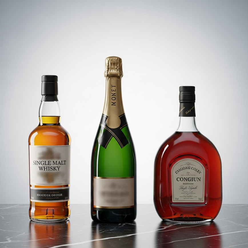 To visually showcase the variety of high-end spirits available for corporate gifting, as mentioned in the 'premium corporate gift categories' section.