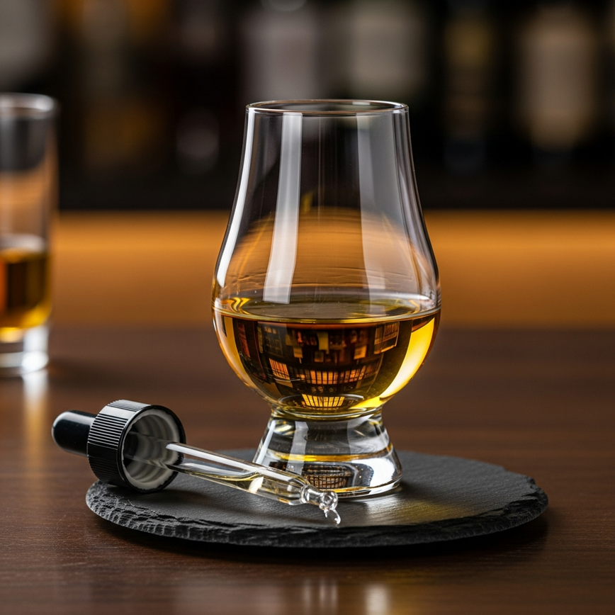 To illustrate the proper technique for tasting whisky, focusing on the recommended glassware and the practice of adding water to open up the flavors.