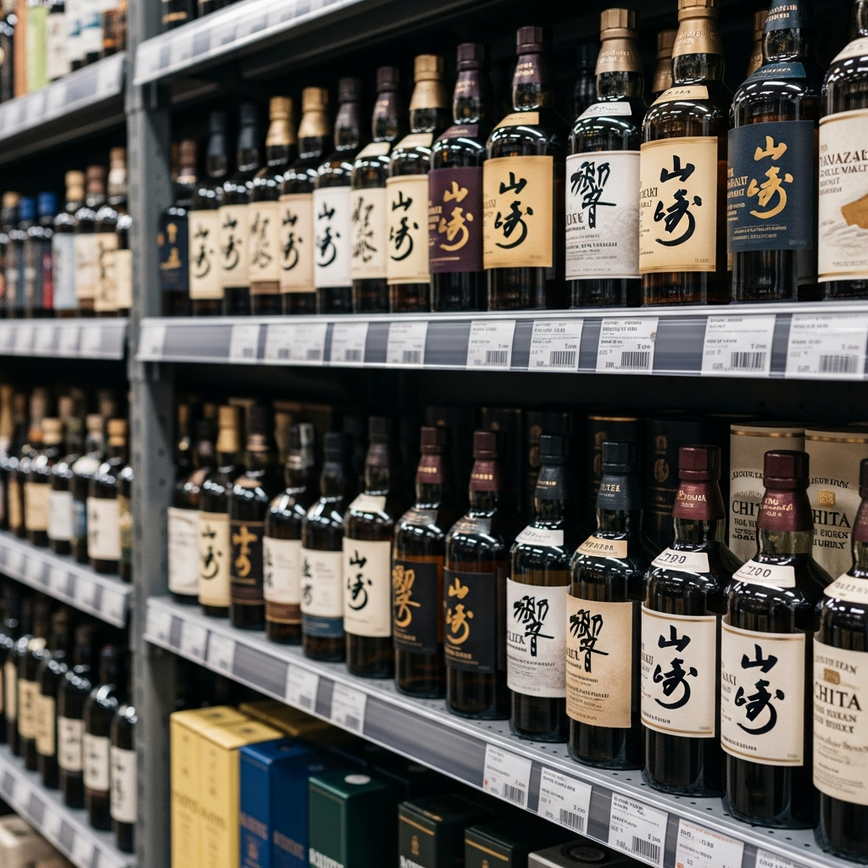 To visually represent the extensive and verified local inventory of over 150+ japanese whisky selections available for immediate dispatch.
