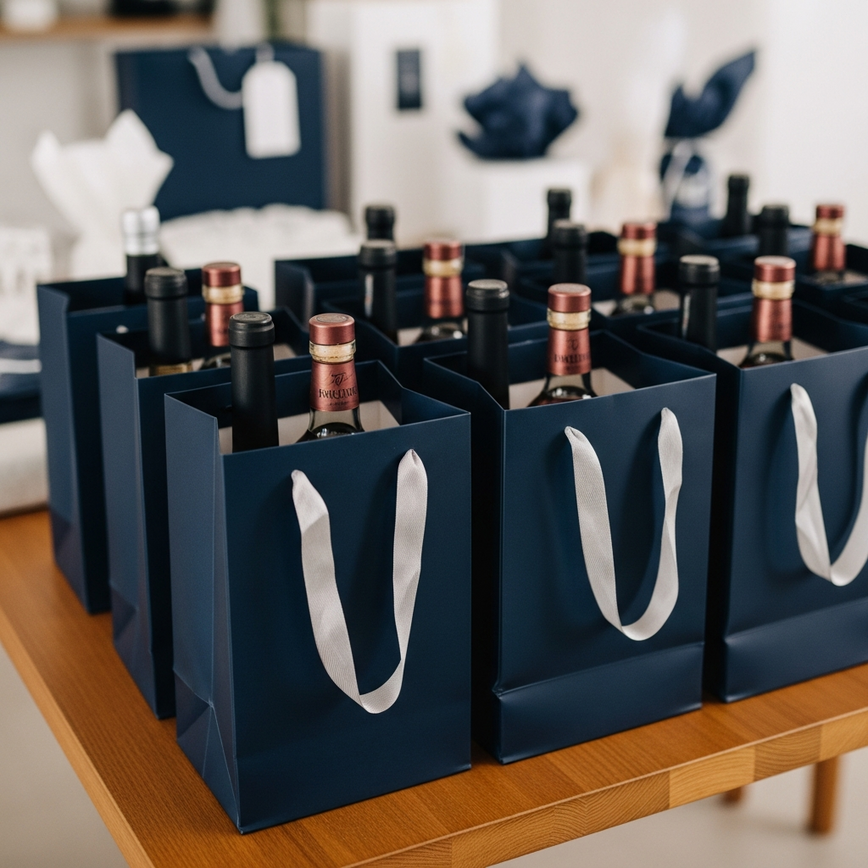 To highlight the efficiency of corporate and event ordering, showing multiple gift-packaged bottles ready for same-day delivery, emphasizing professionalism and service.