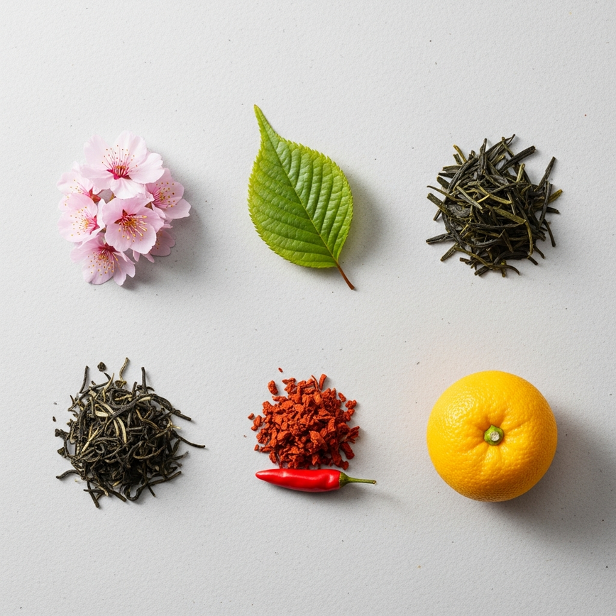 To visually represent and explain the six unique japanese botanicals that define roku gin's flavor profile, reinforcing the article's educational content.