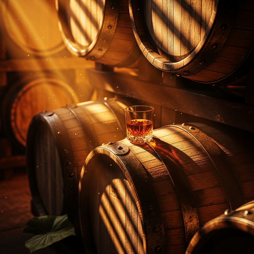 Whisky casks maturing fast in a hot tropical warehouse
