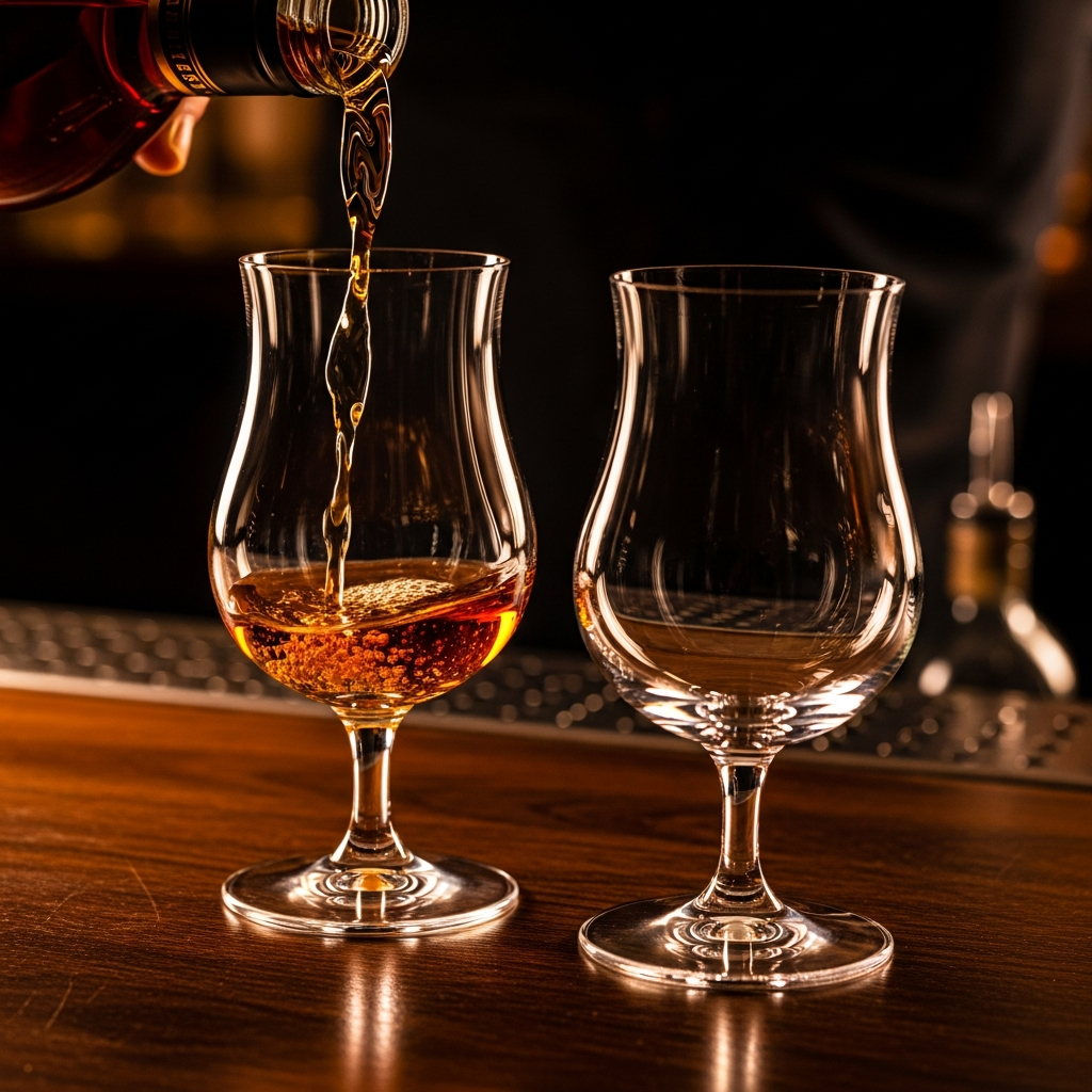 Pouring cognac neat into a tulip glass for tasting
