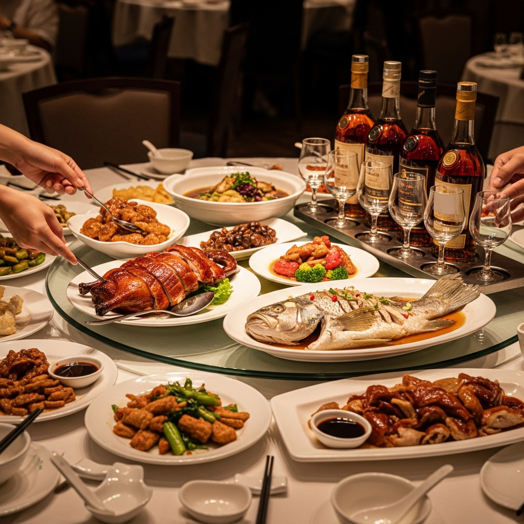 Cognac served with a cantonese banquet spread