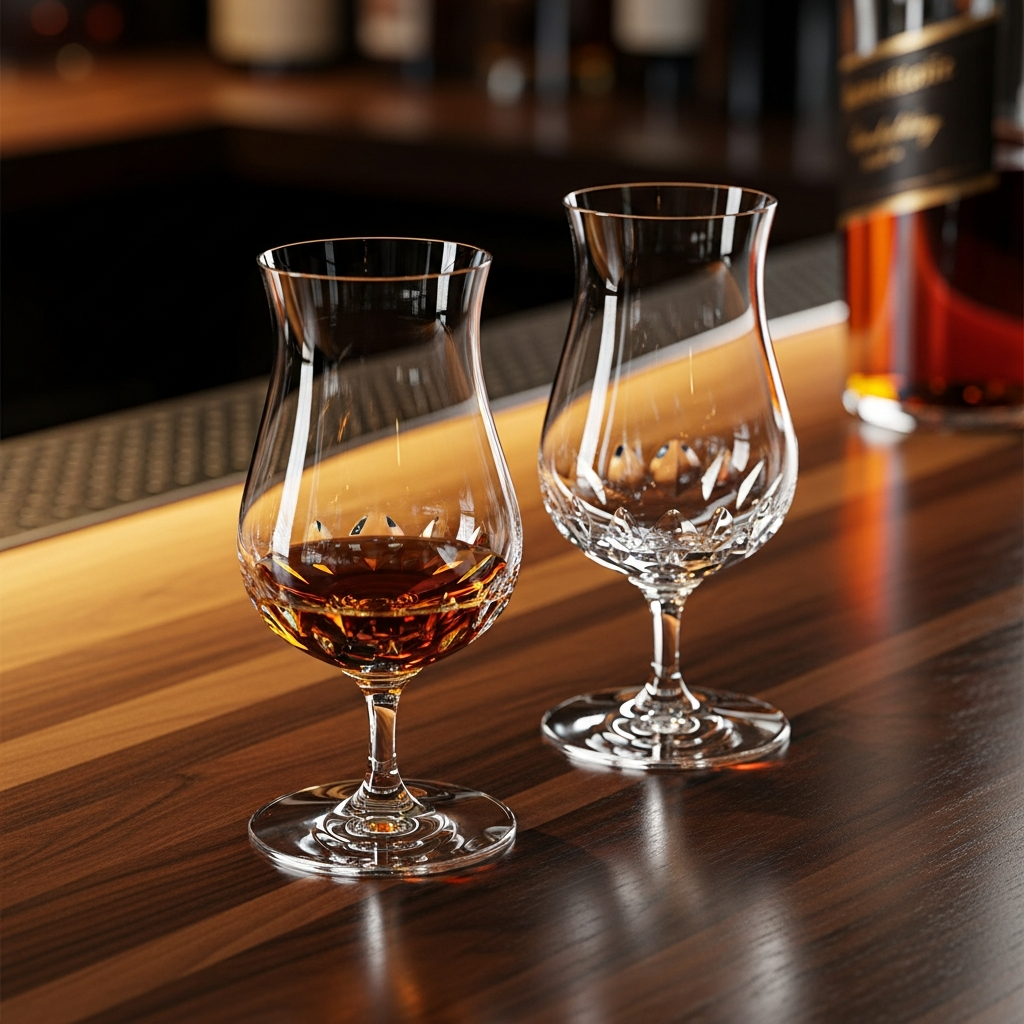 A correctly served neat cognac pour, no ice