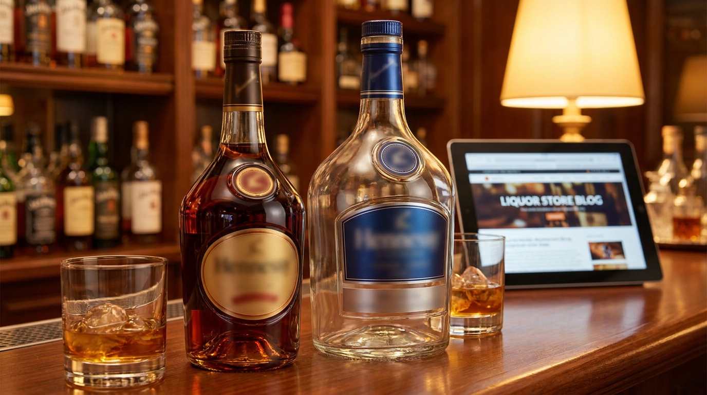Hennessy and martell cognac bottles side by side for comparison