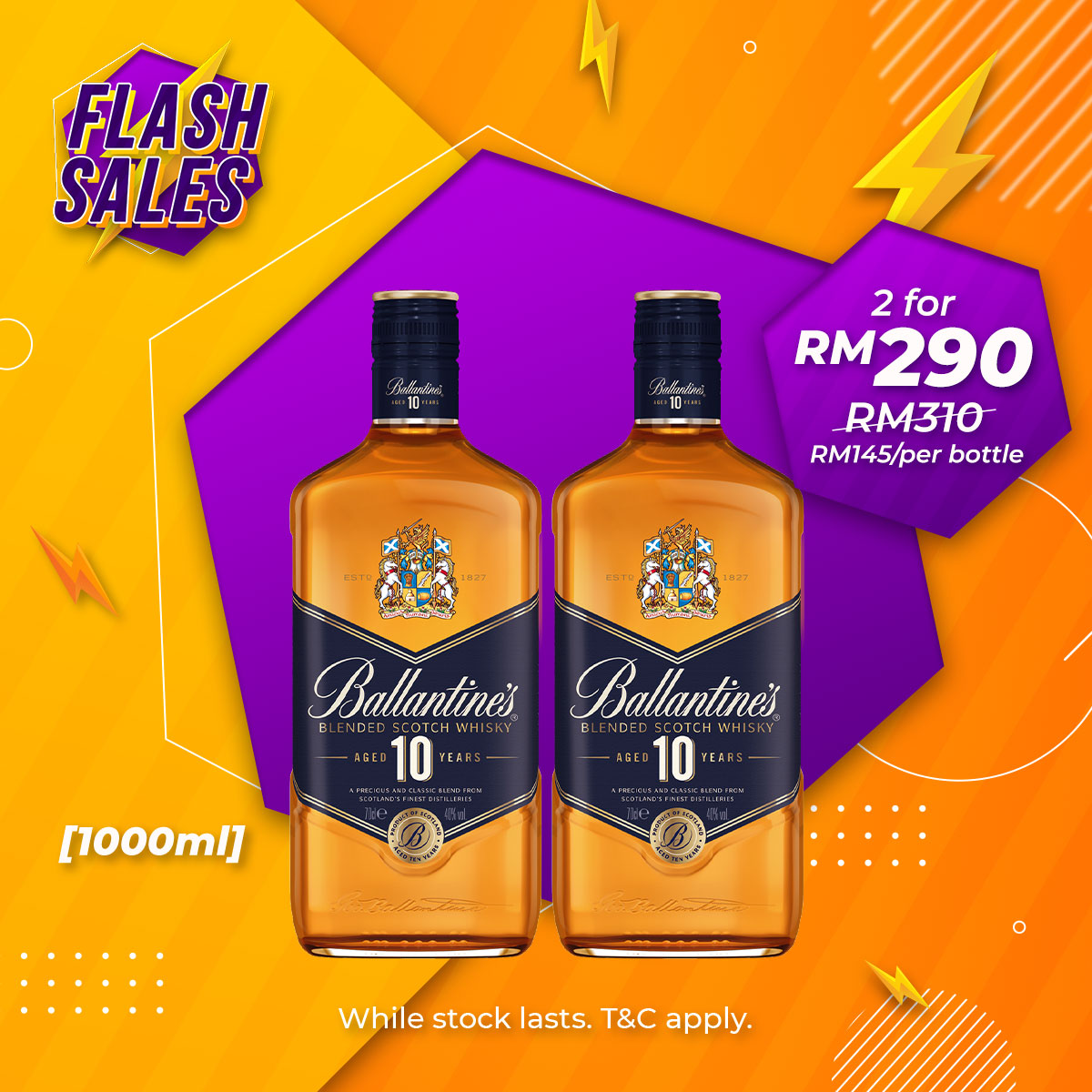 Flash Sale - Ballantine’s 10 Years Blended Scotch Whisky [1000ML] x 2