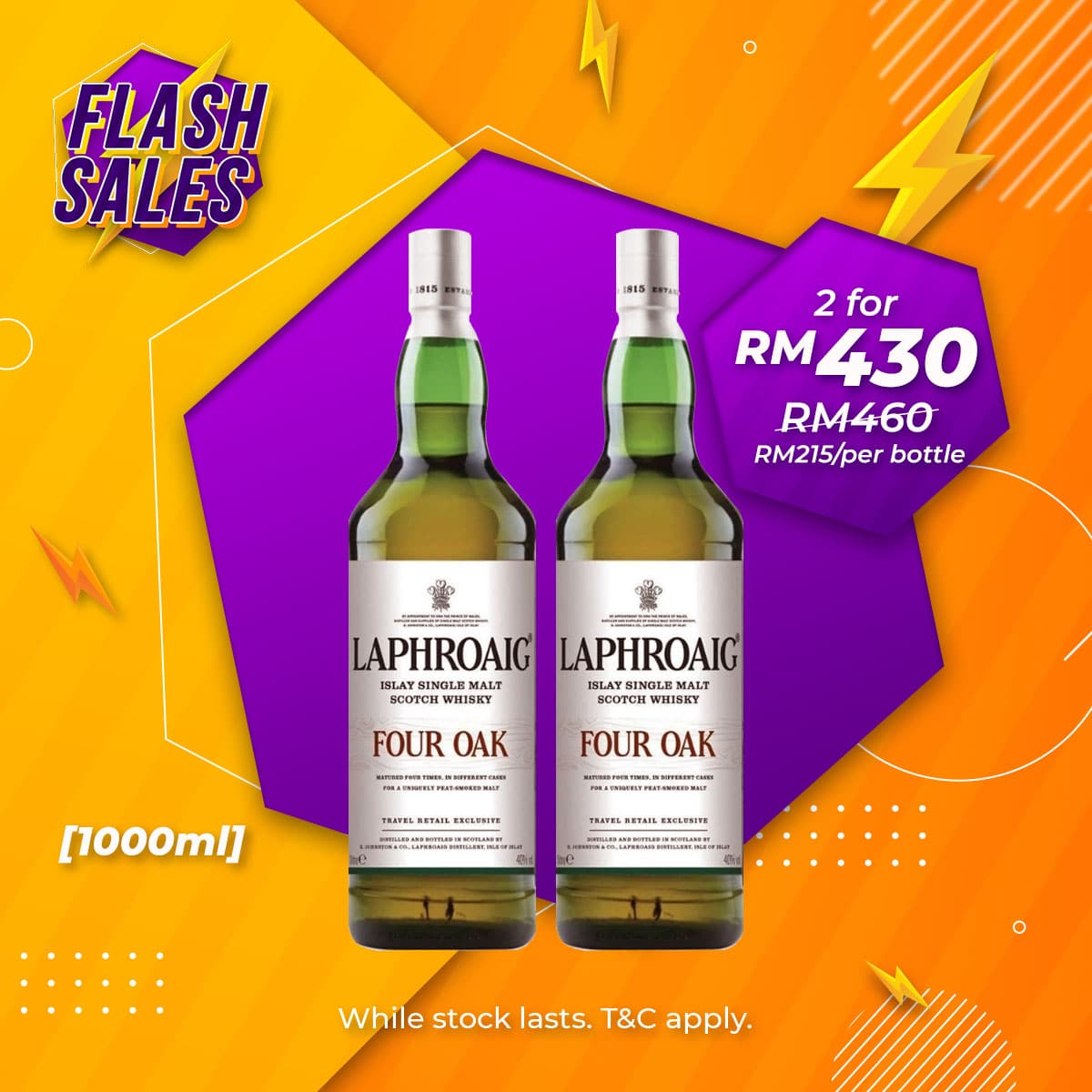 Flash Sale - Laphroaig Four Oak Islay Single Malt Scotch Whisky [1000ML] x 2