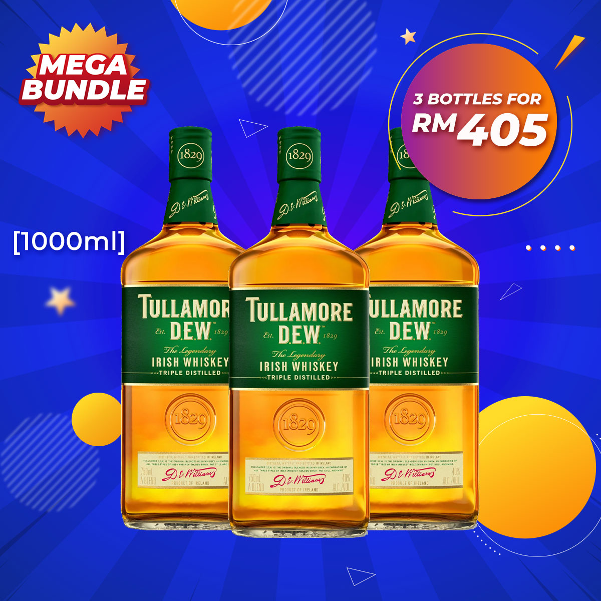 Mega Big Bundle - Tullamore Dew Original Triple Distilled Irish Whisky [1000ML] x 3